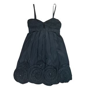BCBG MaxAzria Black Beaded Rosette Baby Doll Dress Size 6